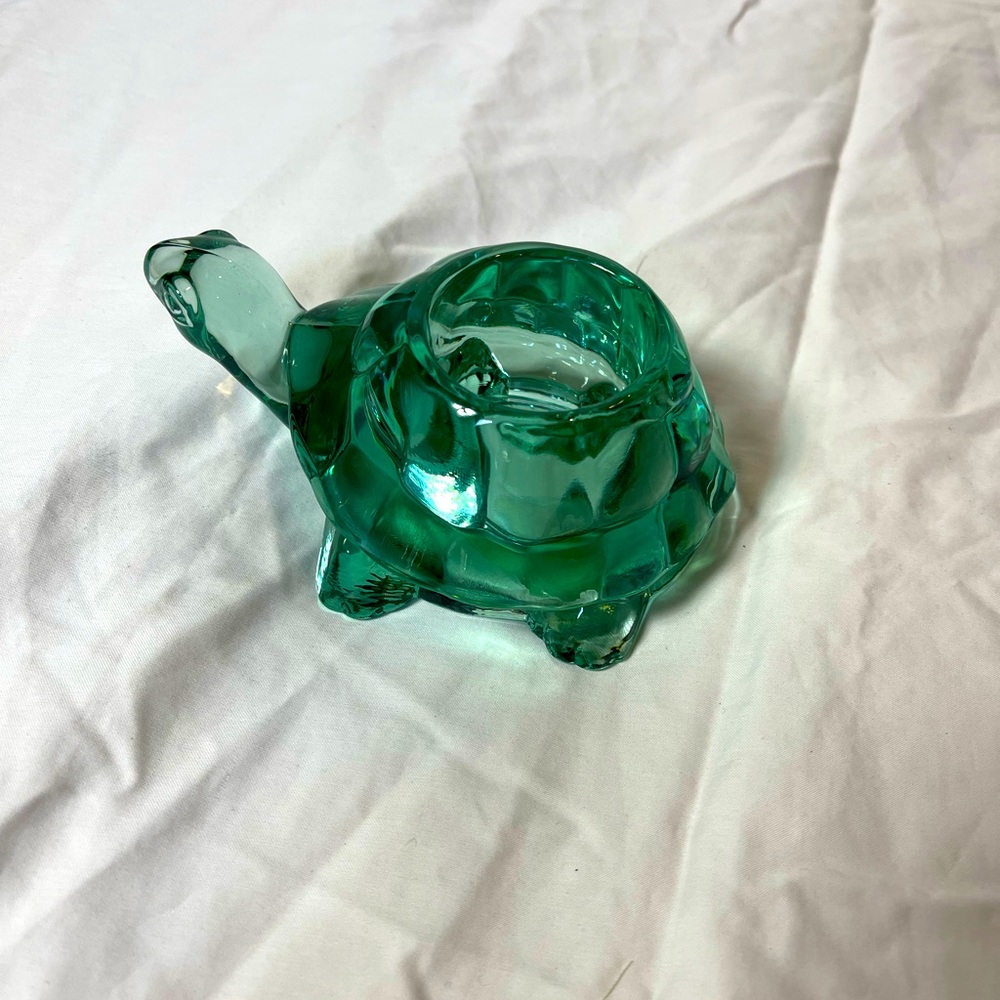 Indiana Glass Turtle Votive Candle Holder Tea Light Paperweight Spanish Green